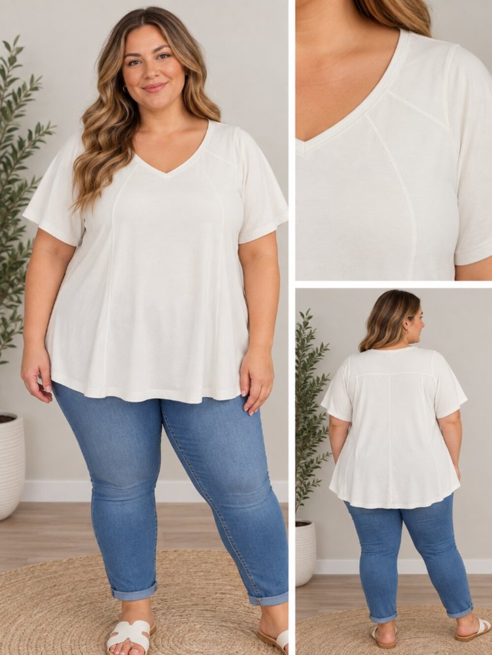 Any Age Activewear Women's Off-White V-Neck A-line Top Size 2XL